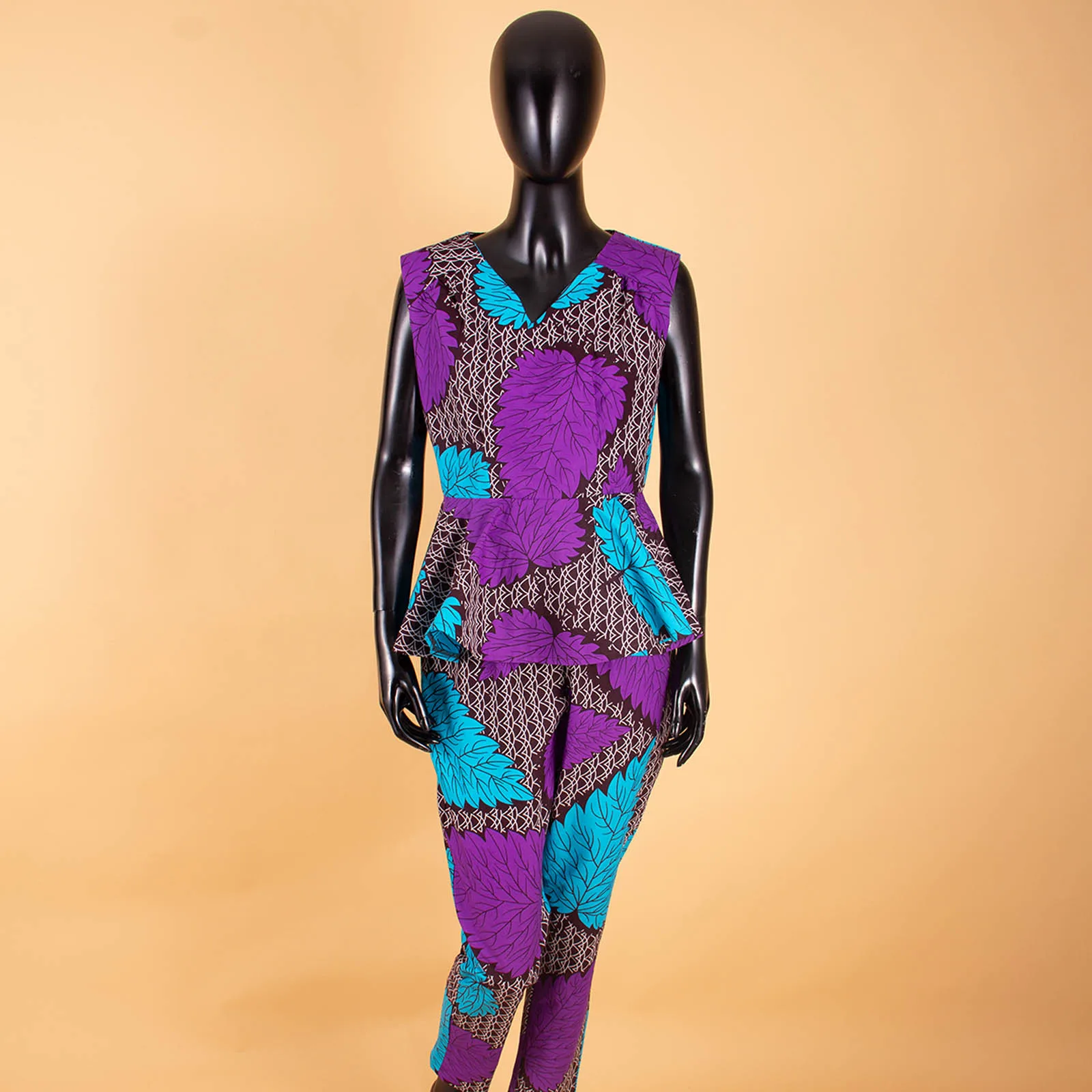 Women's 2 Piece Set Dashiki Tops Blouse+ Ankara Pants African Print Outfit Sleeveless V Neck Casual Wear AFRIPRIDE S1926031