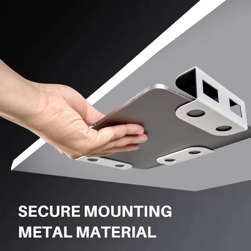 책상 아래 노트북 거치대, 긁힘 방지 실리콘이 있는 노트북 및 키보드용 금속 책상 아래 선반 홀더