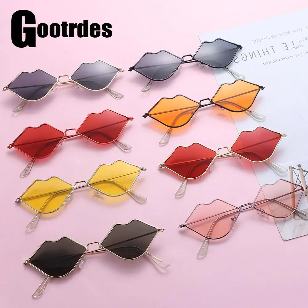 Chic Red Lips Retro Metal Frame Sunglasses