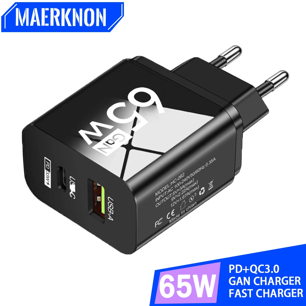 

65W USB C GaN Charger Quick Charge 3.0 PD Type C Phone Charger Power Adapter For iPhone 15 14 13 Xiaomi Samsung USB Wall Charger