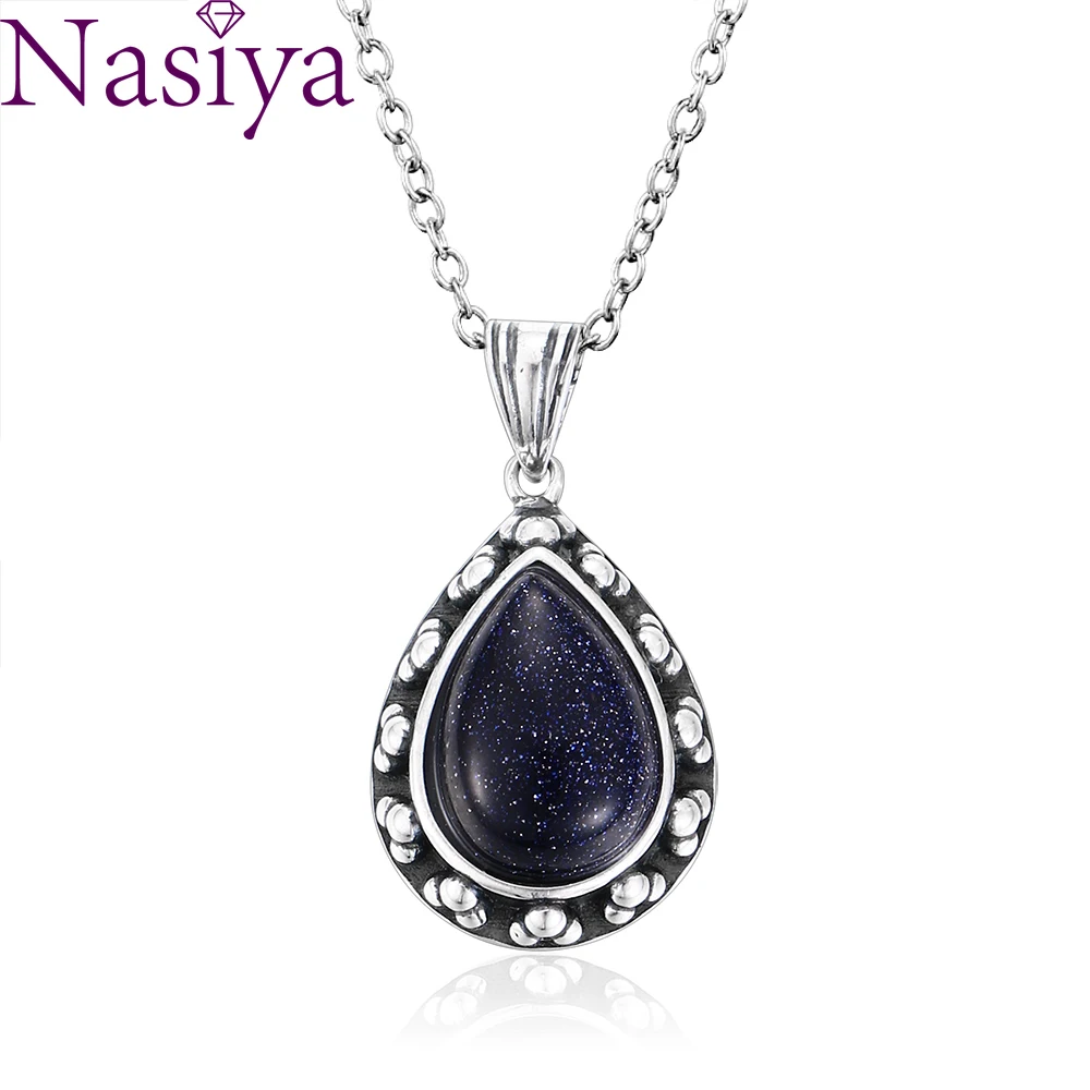 

Silver Color Vintage Pendant Necklace Large Pear Shape 10x14 Natural Moonstone Retro Necklace Engagement Party Jewelry