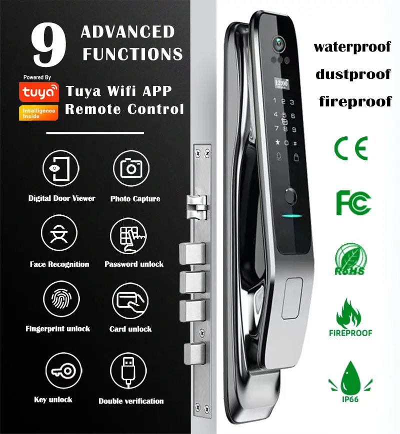 Full automaticTUYA APP 3D facial recognition Smart door lock fingerprint password outdoor waterproof 6068 intelligent door locks