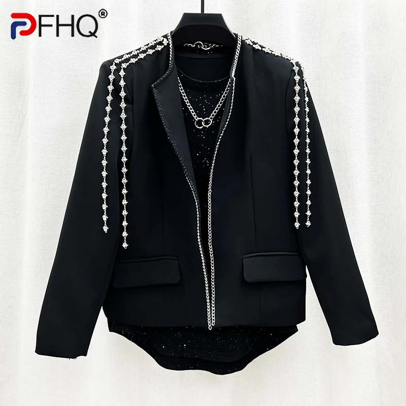 

PFHQ Chain Decoration Small Fragrance Coat For Men's High Quality Korean Trendy Short Temperament Jackets Heavy Industry 21Z2834