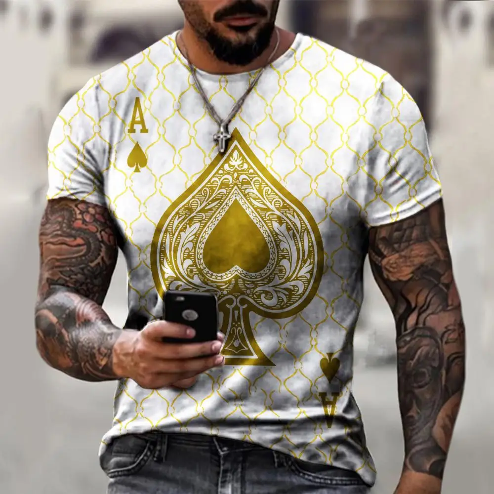2022 Summer New Fashion Personality 3D Poker Printing T-shirt Men's Round Neck Shirt Casual All-match Short-Sleeved Sportswear 6