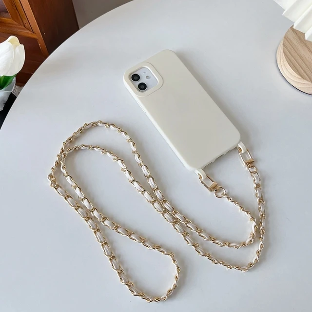 Luxurious Leather Bracelet Strap Crossbody Lanyard Phone Case with Chain - 120 CM