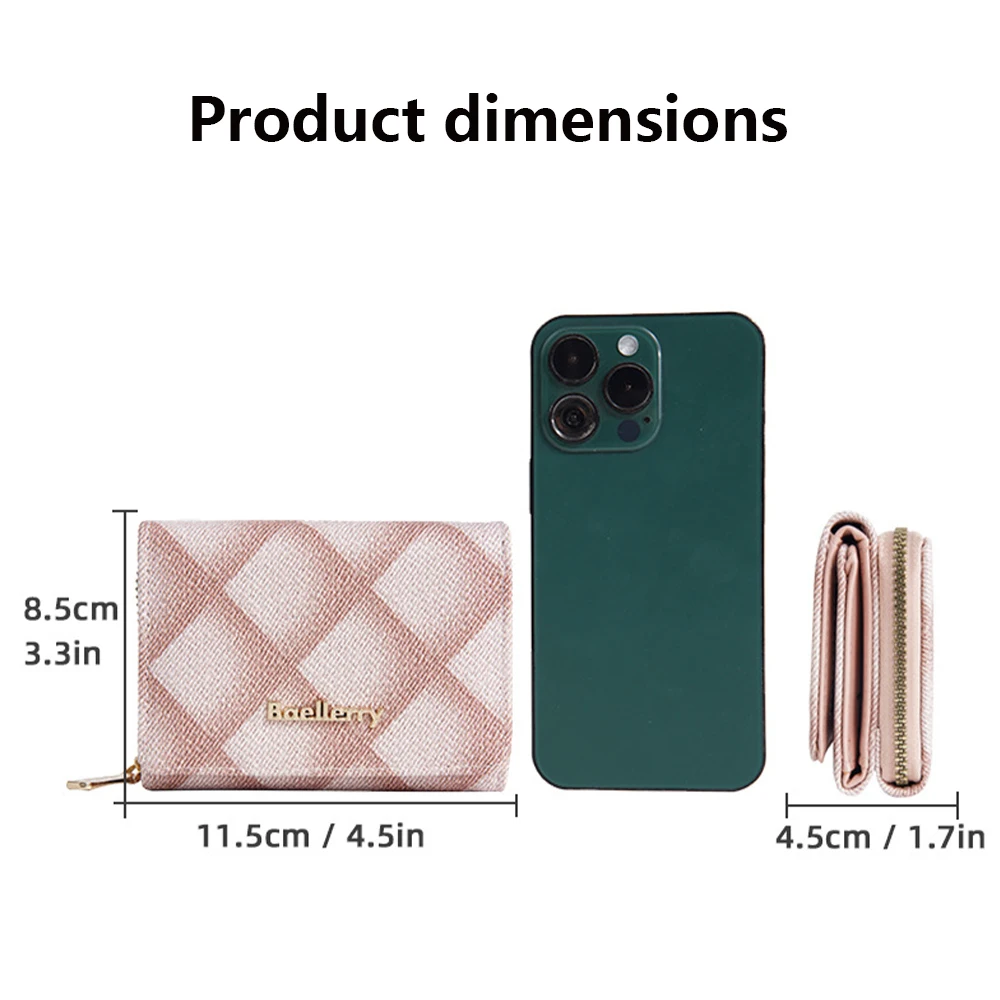 1Pcs/Baellerry Women's Portable Diamond Pattern Short Wallet Multi-Card Slot Design + Zipper Coin Pocket Compact Portable Multifunctional Wallet