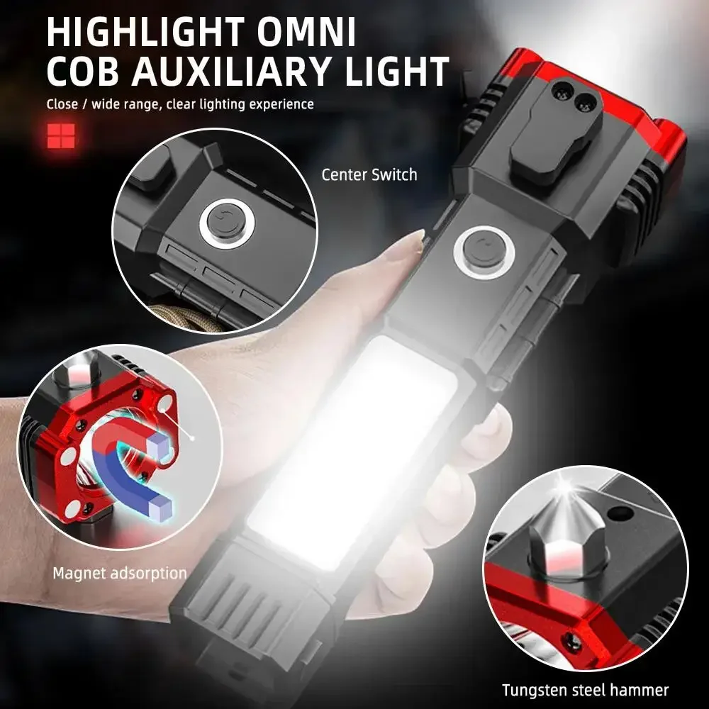 

1/2/4/8PCS USBCharging Super Bright LED Flashlight with Safety Hammer Side Light Torch Light Portable Outdoor Adventure Lighting