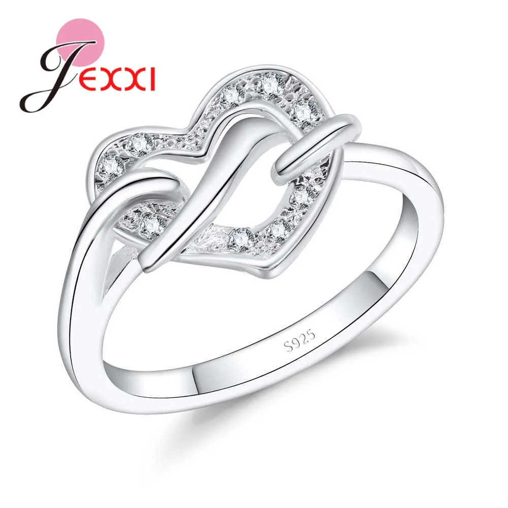 Silver Heart Ring Nice Band Rings For Girlfriend One Love Heart With Spiral 925 Sterling Silver Rings Setting White Crystals Women Party silver heart ring silver rings silver ring