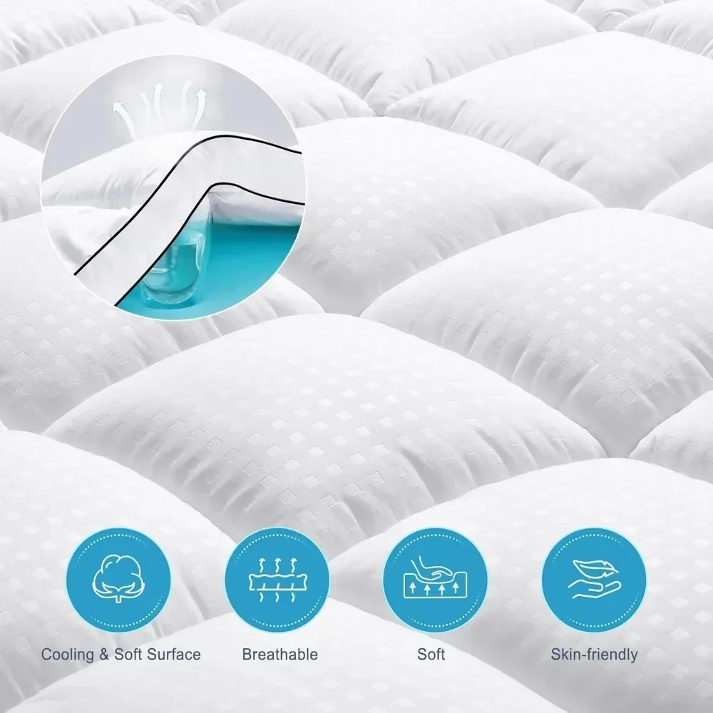 Dual Layer Memory Foam Mattress Topper, 2 Inch Gel Memory Foam and 2 Inch Cooling Pillow Top Mattress Pad Cover for Back Pain