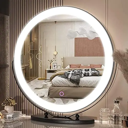 

inch Large Vanity Makeup Mirror with Lights, 3 Color Lighting Modes | Round Lighted Up Makeup Mirror with Dimming LED for Dress