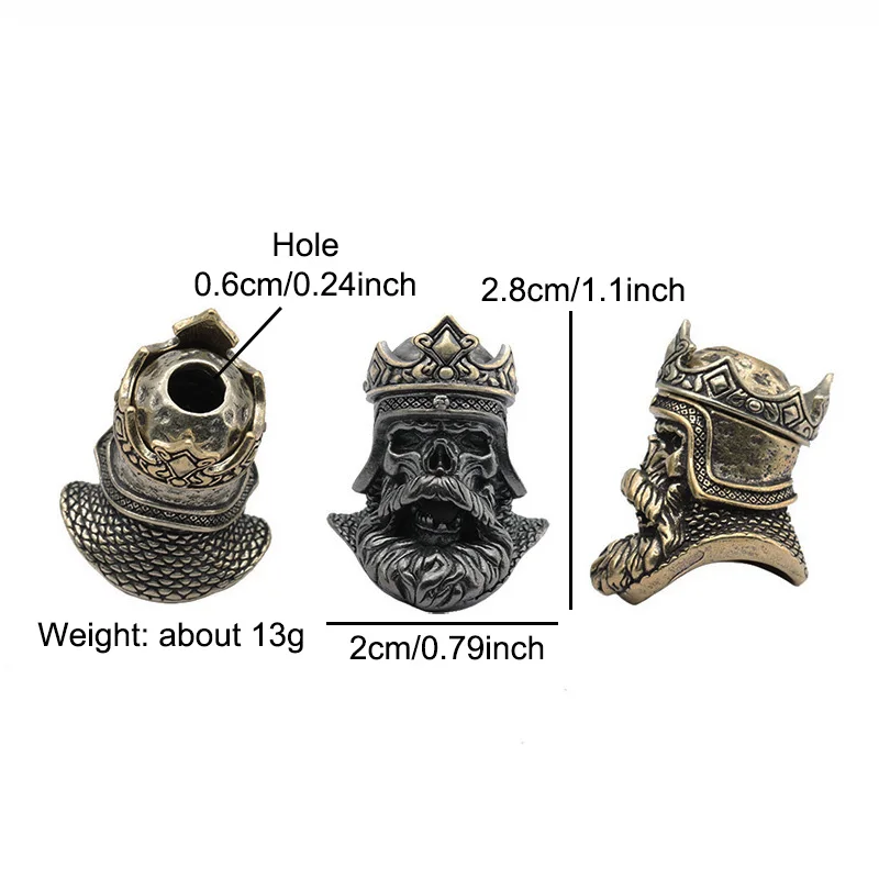 Dual Color Crown Skull King Head Sculpture Brass Knife Bead EDC Outdoor DIY Paracord Lanyard Pendant Woven Bracelet Accessories paracord accessories,paracord bracelet accessories,paracord lanyard pendants
