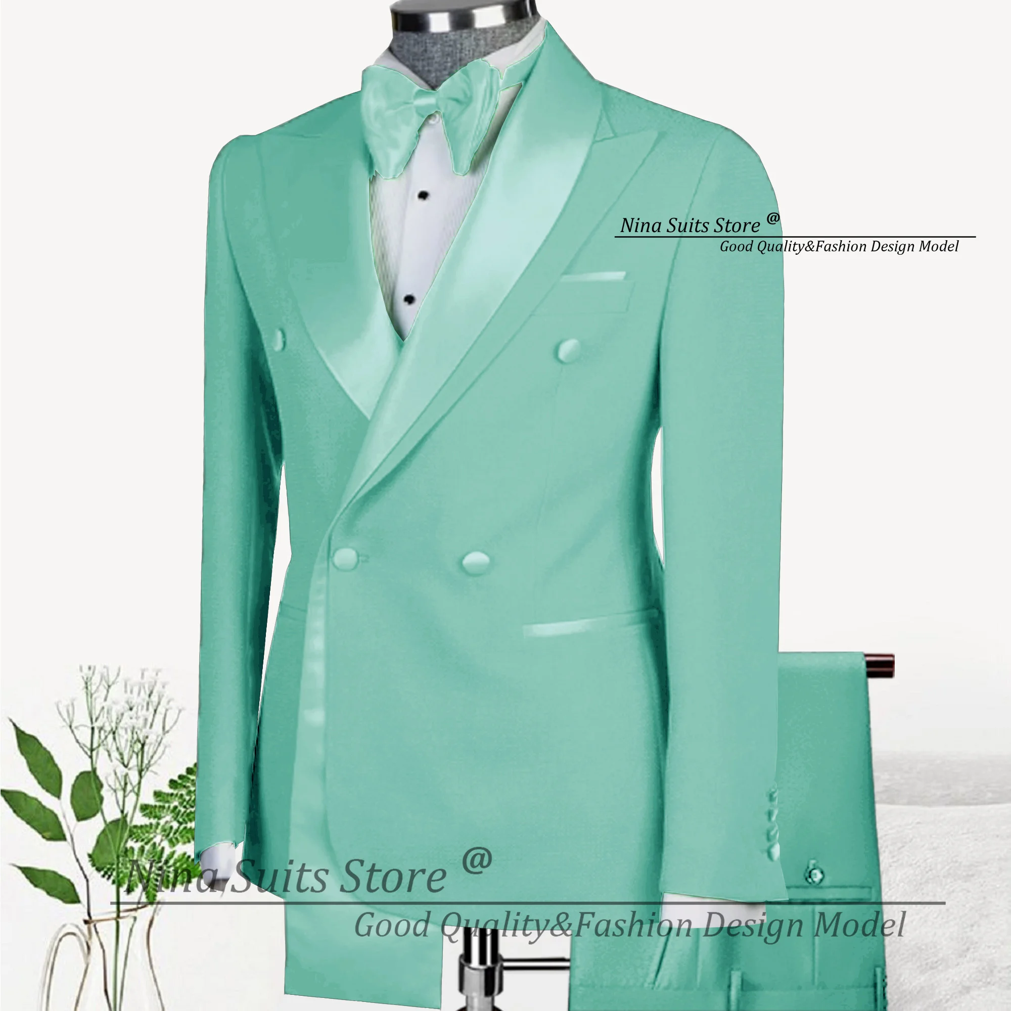Nina Store New Suits 2-piece Men's Cocktail Party set Jacket with Satin Ribbon Pants Slim Fit Groom's Wedding Costume
