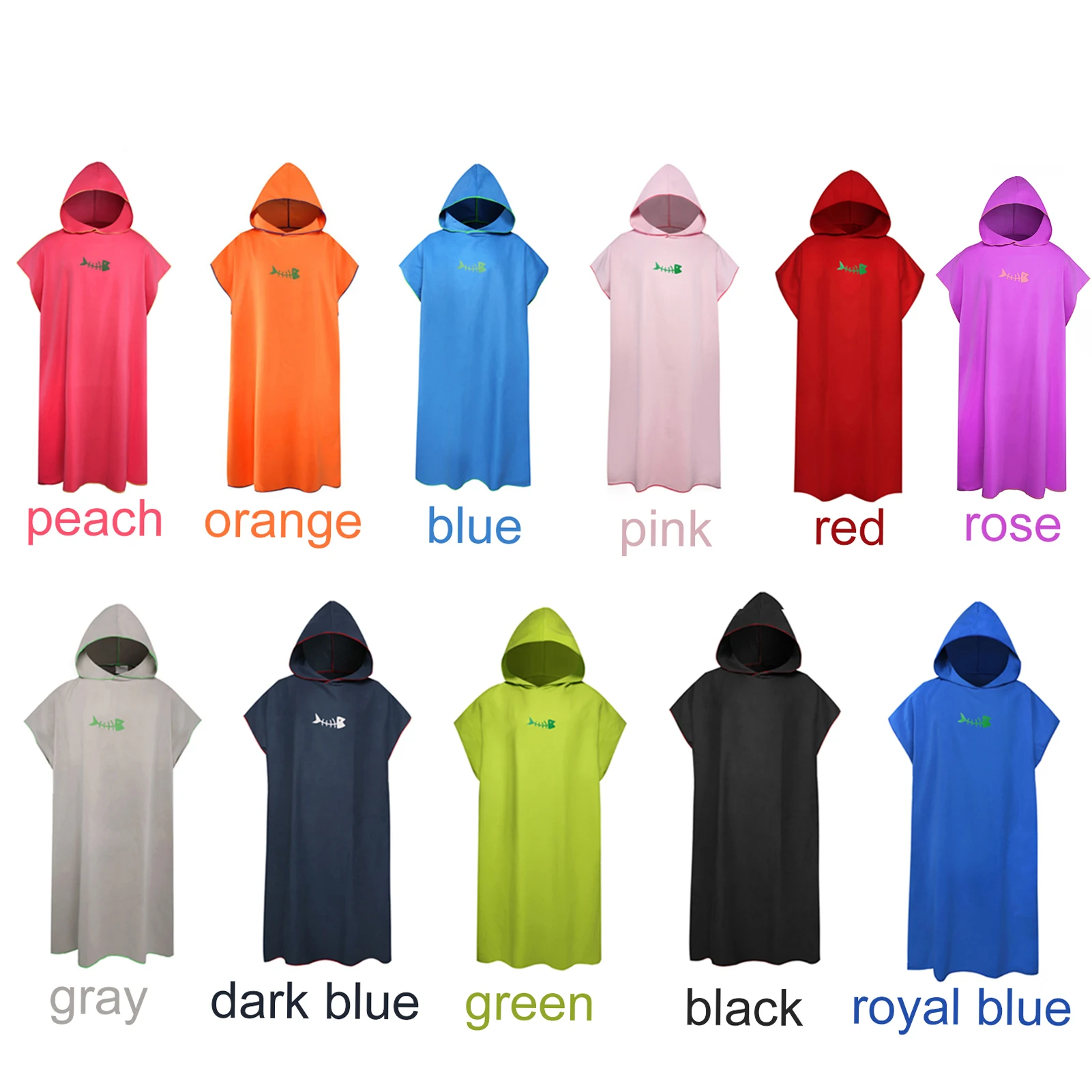 One Zipper Surf Poncho Changing Towel with Hood Microfiber Beach Blanket Bath ...