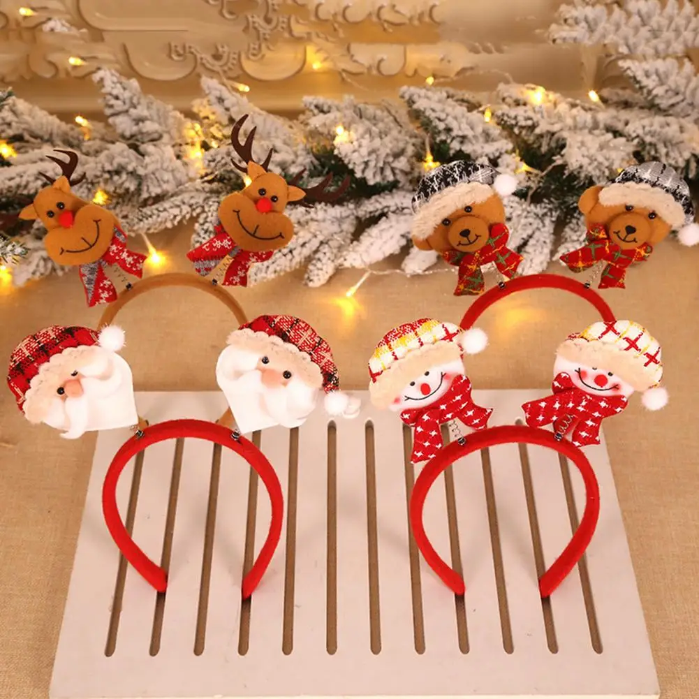 Christmas Headband Santa Claus Reindeer Snowman Bear Plaid Holiday Decoration Adults Kids Cute Xmas Hair Band Party Props