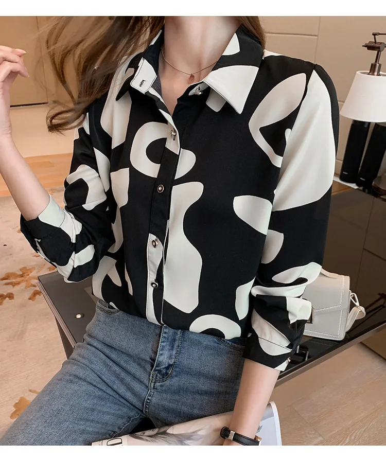 Neue Europäische und Amerikanische Mode Gedruckt Hemd frauen Lose Temperament Lange ärmeln Hemd Einfache Strickjacke – Detail 19