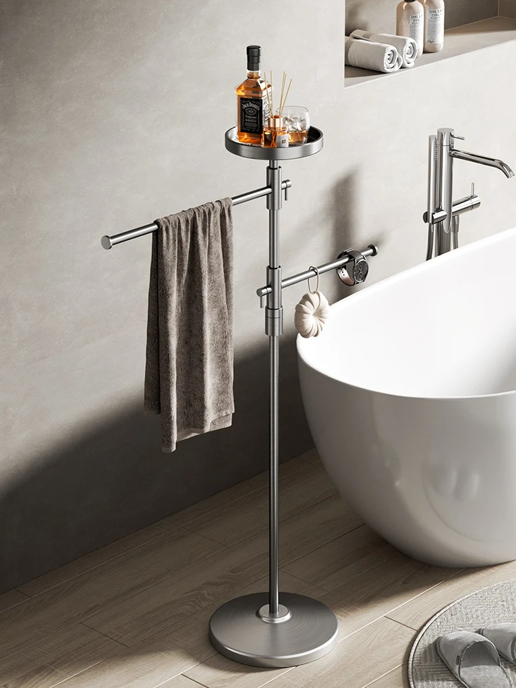 Gun gray rotary lifting 304 stainless steel floor towel rack bathtub rack towel bar clothes double pole