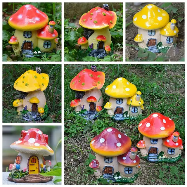 Szobrászat Tájkép Készítése Gyep Dísz Tündérkert Dekoráció Mikro Táj Toadstool Figurák Miniatűr Gombaház - Image 2