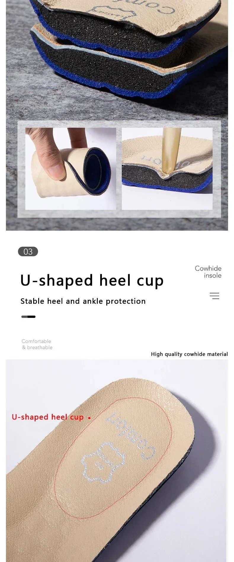 2 stücke/4 stücke Arch Support Orthopädische Einlegesohle Leder Atmungsaktive Einlegesohlen Schock Absorbieren Sohle Männer Turnschuhe Leder Schuhe Einlegesohlen – Detail 7