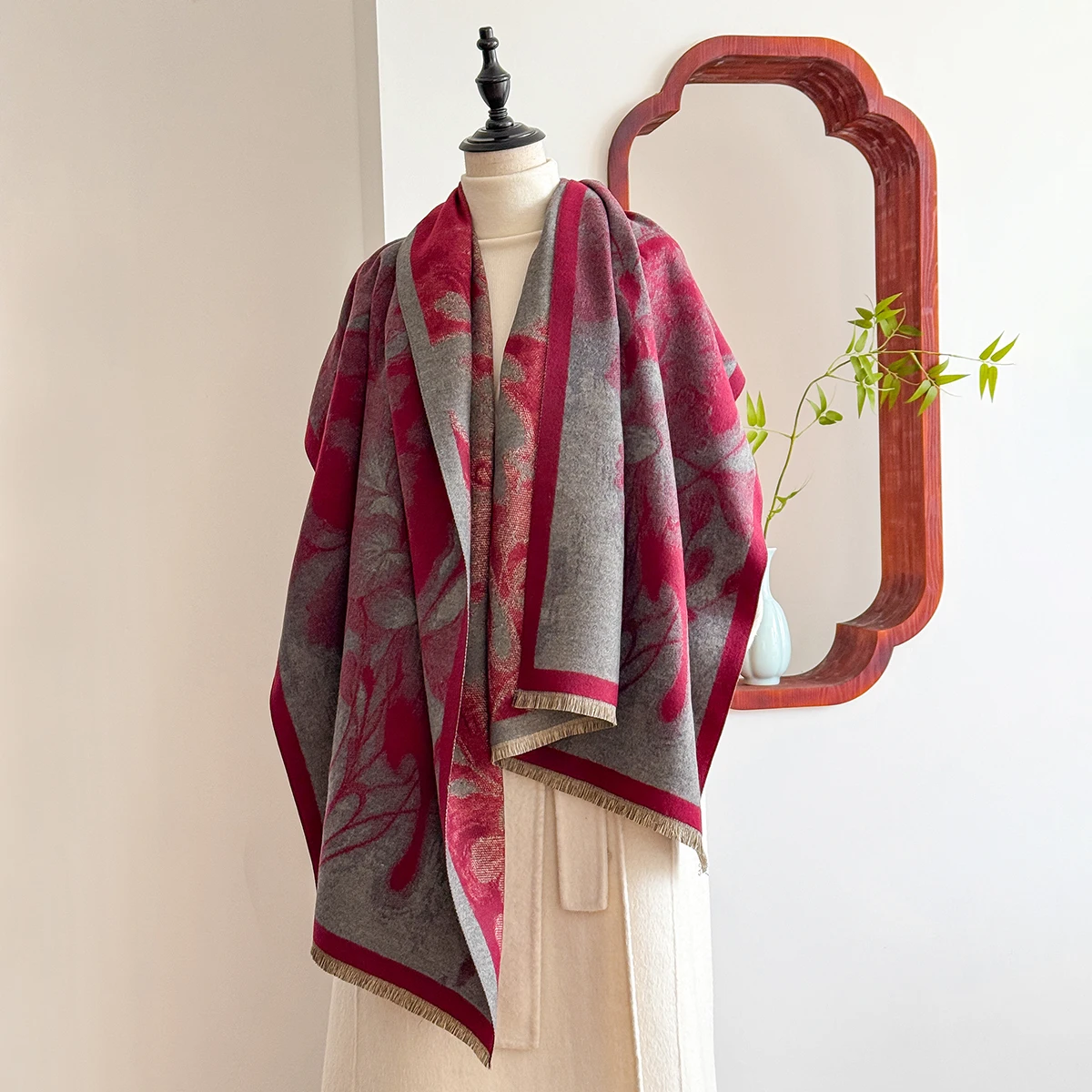 2025 Luxury Brand Women's Winter Cashmere Scarf - Floral Printed Tasseled Pashmina Shawl Wrap, Bandana & Poncho