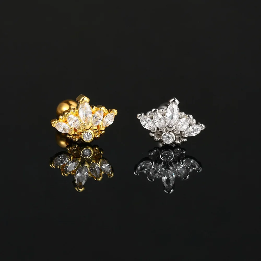 2024 Stainless Steel Stud Women Girl Crown Zircon Pendant Tragus Ear Cartilage Daith Septum Piercing Earring Helix Y2k Jewelry 4