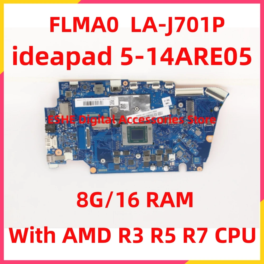 

5B21A98877 5B20Z56966 5B20Z56970 For Lenovo Ideapad 5-14ALC05 5-14ARE05 Laptop Motherboard FLMA0 LA-J701P R3 R5 R7 CPU 8G 16G RA