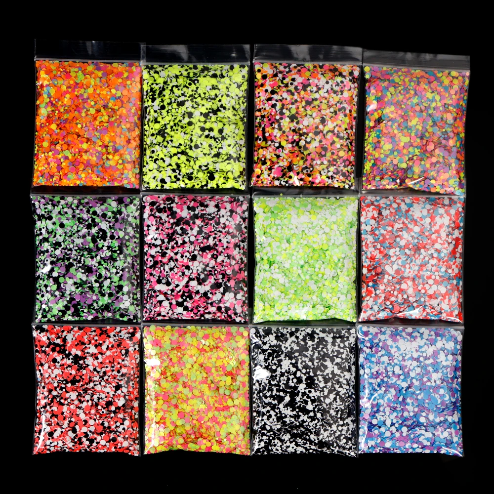 Nail Glitter 50g/bag Neon Mixed Size Circle Sequins For DIY Nail Art