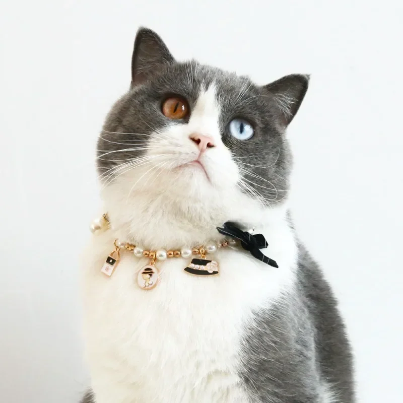 Pet Cute Pearl Bowknot Necklace Cat Collar Adjustable Kitten and Puppy Elegant Pendant Jewelry Birthday Christmas Festival Gifts lovely adjustable dog necklace collar pet cat bowknot pearl necklace for dogs rhinestone bone pendant pet jewelry accessories