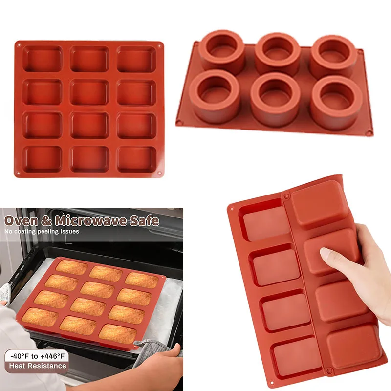 12 Cavity Rectangle and Cavity Round Silicone Baking Molds for