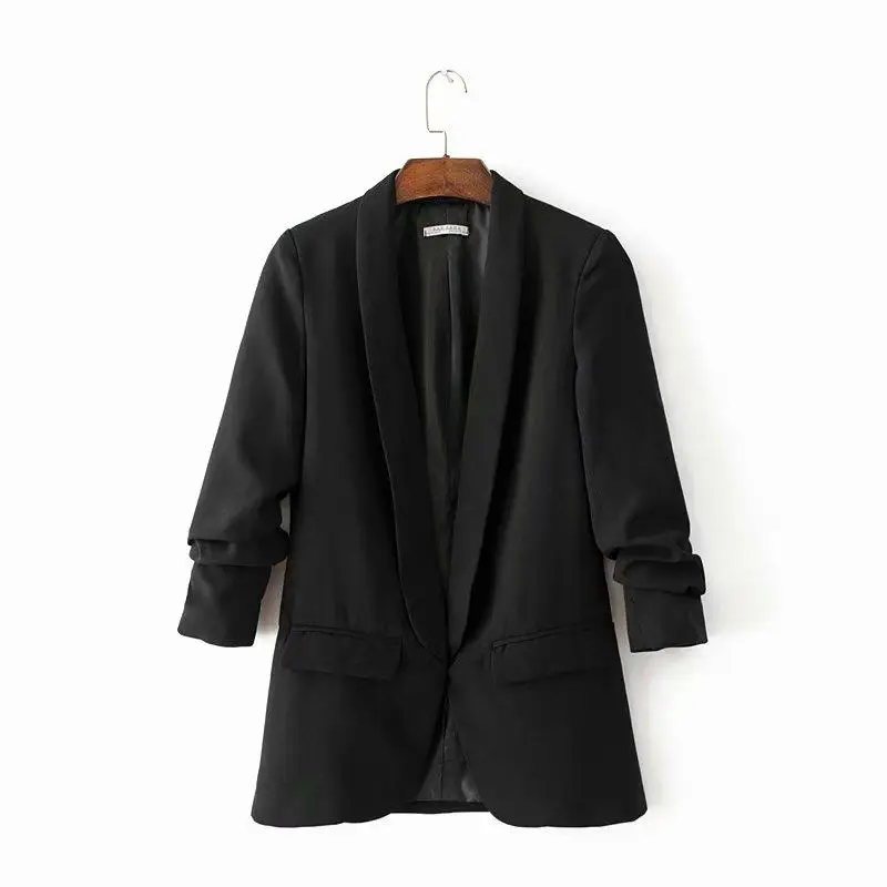 T MODA 2022 Summer Autumn Elegant Women Workwear Pink Blazer Three Quarter Sleeve Regular Fit Minimalist Office Lady Blazer