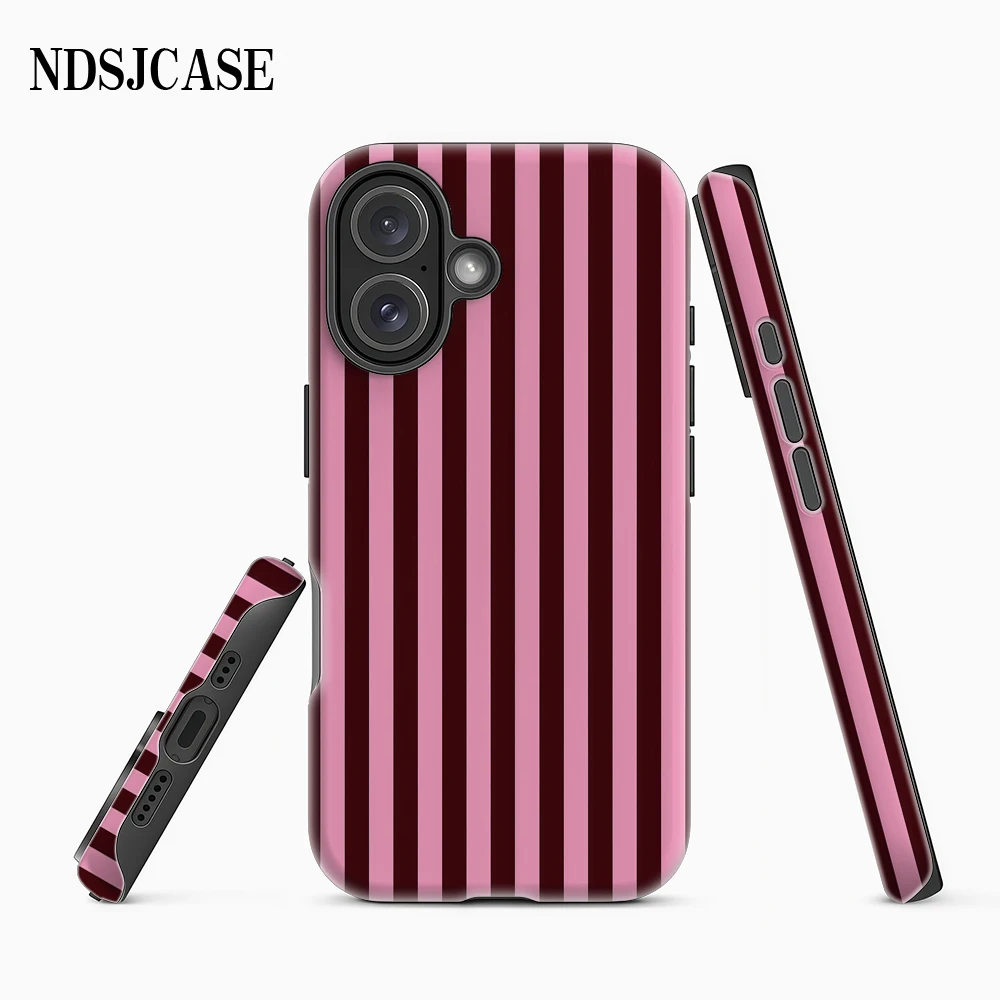 Luxury Double-Layer Pink Burgundy Vertical Striped Phone Case