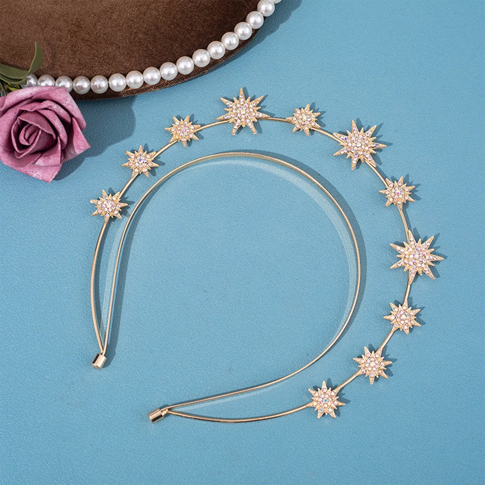 Reaky Fascia Per Capelli A Stella Con Luna E Strass - Diadema Da Sposa Argento - Accessorio Matrimonio Donna - 3