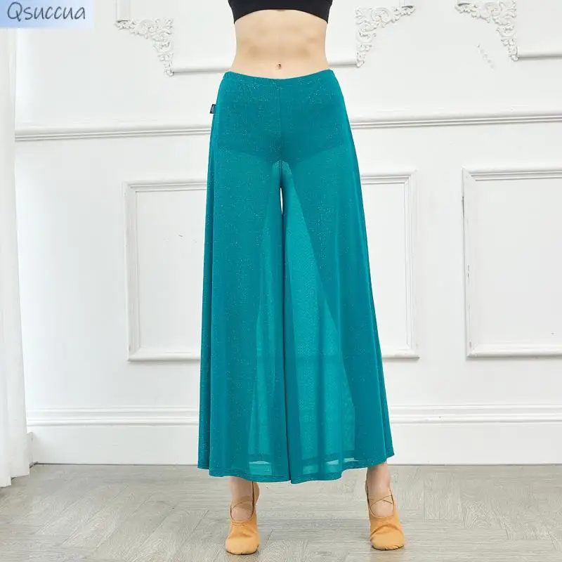 

Loose High-Waisted Classical Dance Dance Wide-Leg Pants Modern Practice Clothing Women's white Mesh Elegant