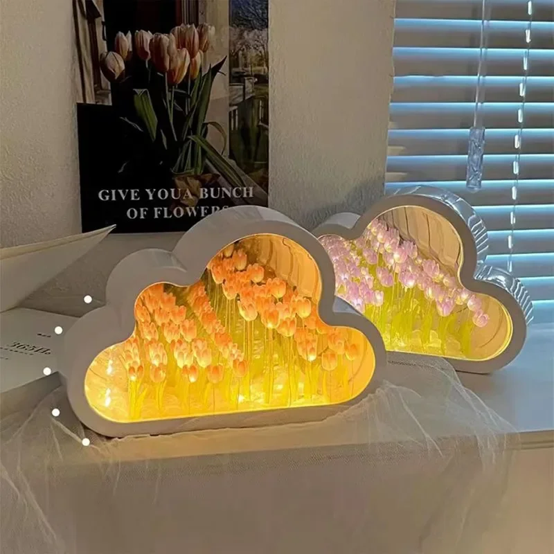 Flower Tulip Cloud Lamp DIY Tulip Cloud Mirror Night Lights 20 for Bedroom Creative Gift for Teen Girls Couple Friends Children led night light,night light,led night lamp