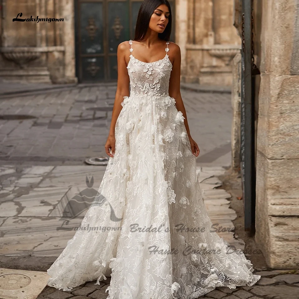 pureloli.site 3d[ $$$ Lakshmigown Floral Lace Wedding Gowns 2024 Luxury Bridal Dress Scoop Boho  Receipt Party Dresses with 3D Flowers Customized - AliExpress