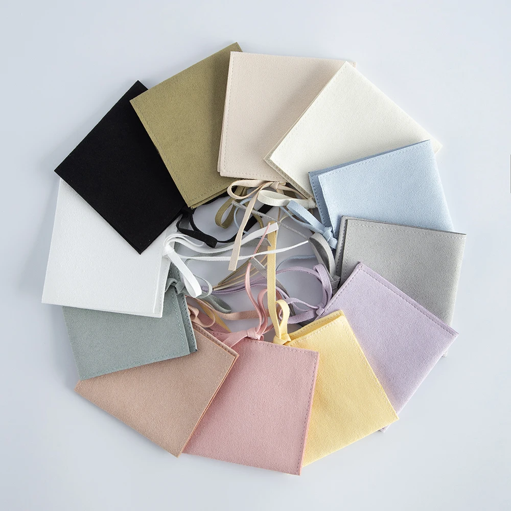 Luxury Microfiber Suede Jewelry Gift Bag Velvet Ribbon Envelope Flip Pouches Tarots Necklace Bracelet Bangle Jewelry Storage Bag