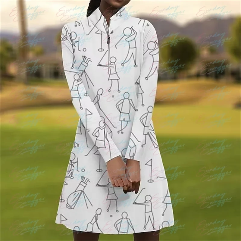 Minimalist Women's Golf Autumn Leisure Long Sleeve Dress Fitness Comfortable Long Sleeve Dress Outdoor Sports Short Dress
