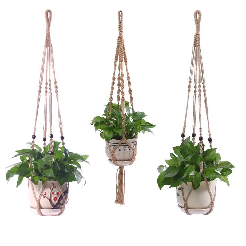 Colgador de macramé hecho a mano para plantas, cesta colgante de macramé de varios estilos, 100% algodón, para decoración de pared, patio y jardín