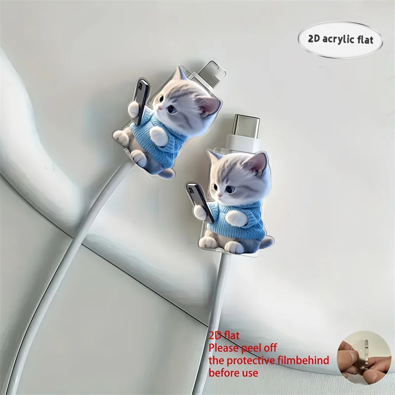 รูปสินค้า ตัวป้องกันสายชาร์จ iPhone & Type-C ลายแมว 2 ชิ้น น่ารัก