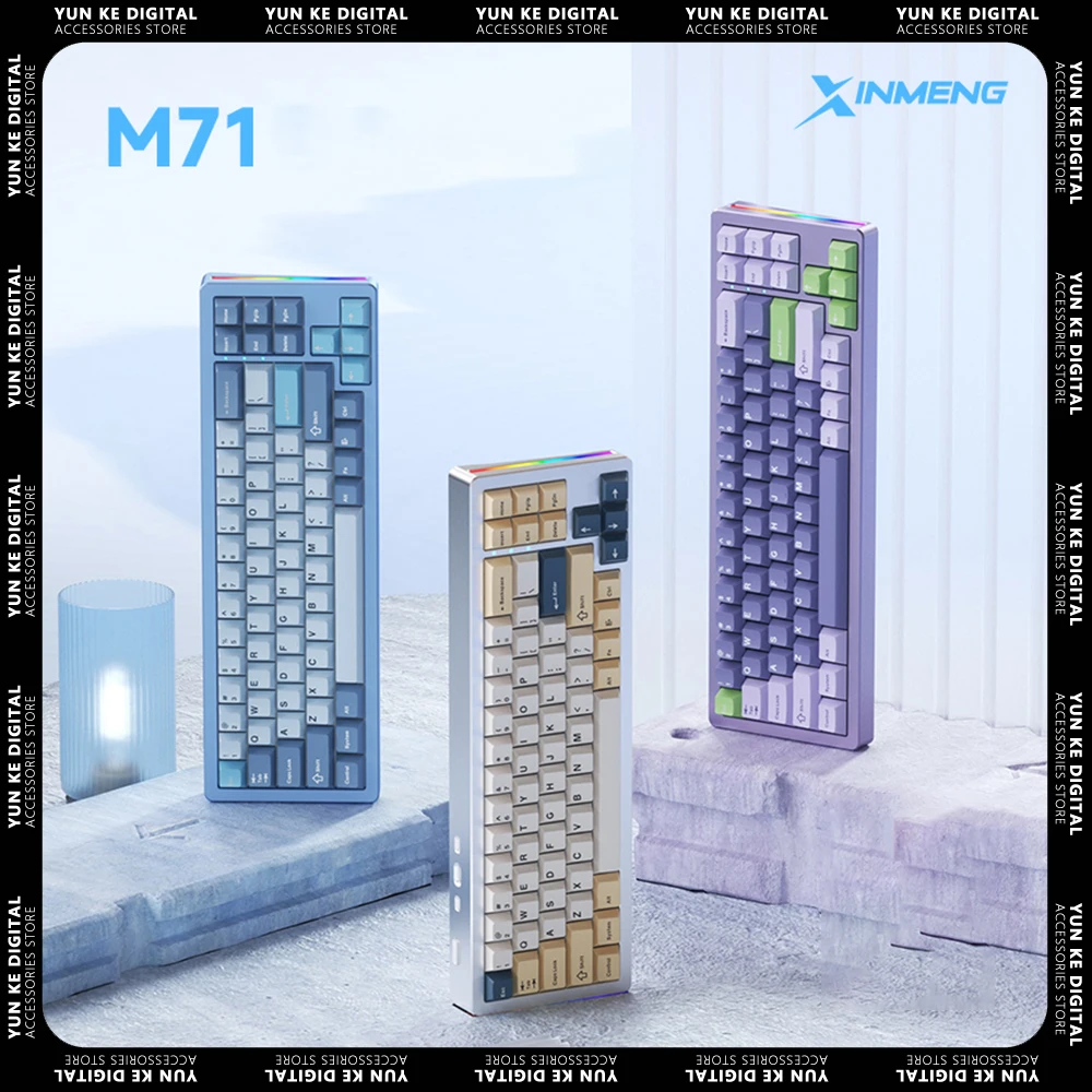 

XINMENG M71 Wireless Bluetooth Mechanical Keyboard RGB Side Light Aluminum Body Three Mode PC Gaming Keyboard 71 Keys 4800mAh