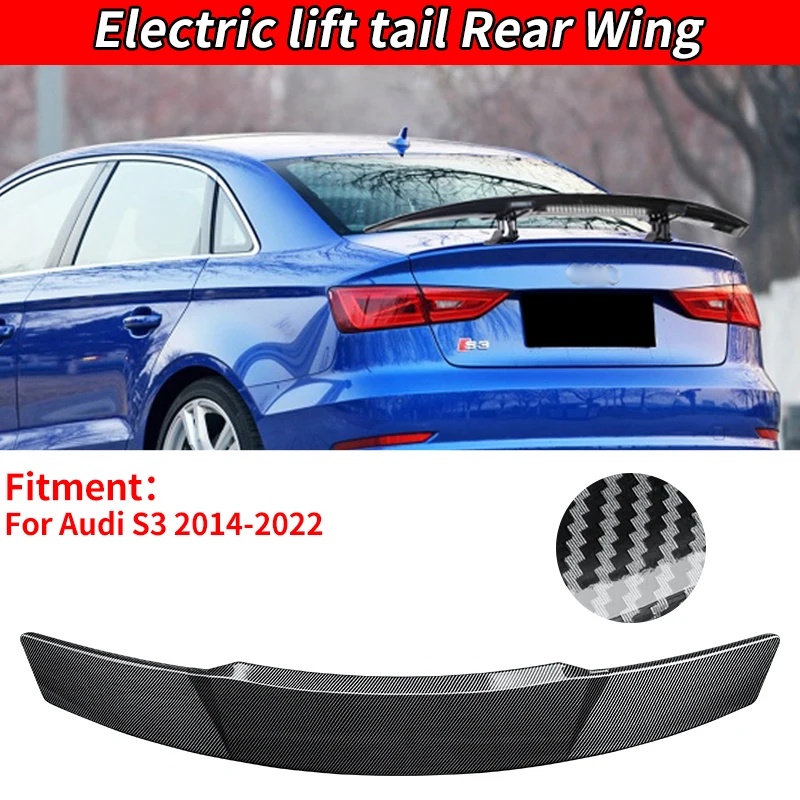 Audi S3 2014-2022 리프트 리어 스포일러 윙 트렁크 테일, 탄소 섬유 리모컨 개조 세단용 자동차 액세서리