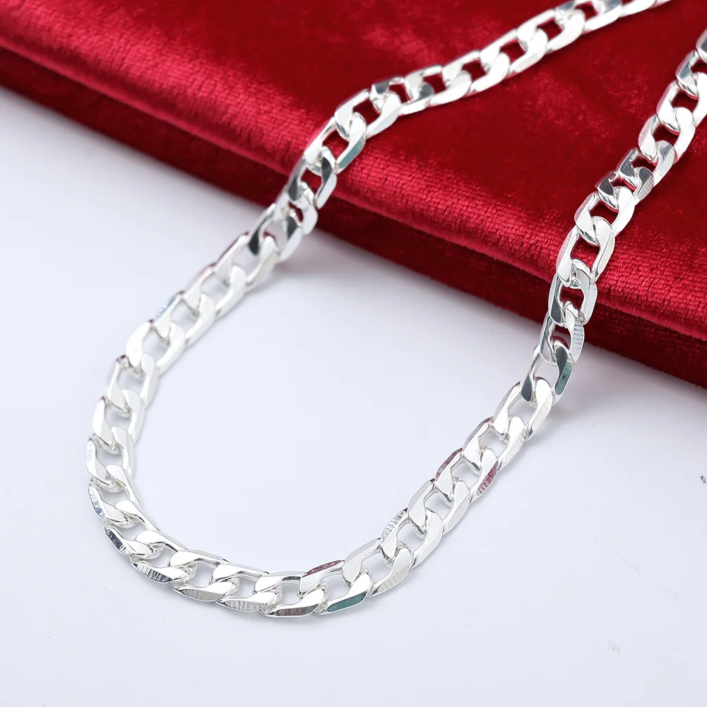 

Hot Sale 925 Stamped Silver Classic 6MM Geometry Chain Necklaces for Women Man Wedding Party Fashion Designer Jewelry Gifts