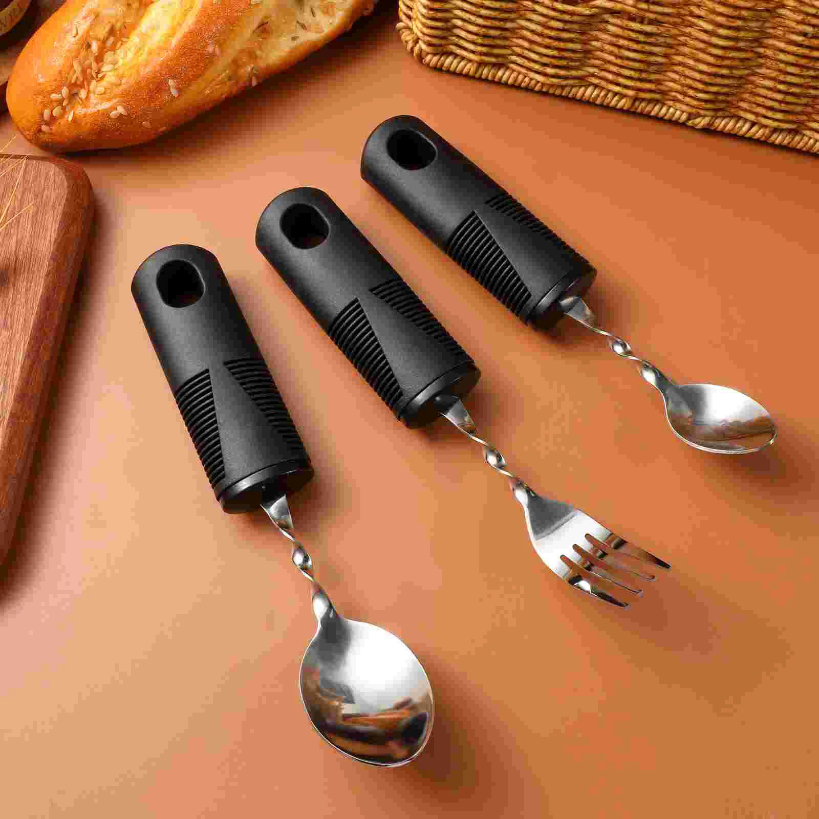 Cutlery Set 3 Pcs Bendable Textured Handle Utensils Disabled Fork Spoon Parkinson Adaptive Elderly Adults Rubber