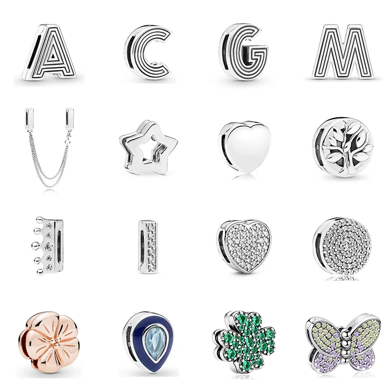 New Original 925 Sterling Silver Alphabet Clip Stopper Charms Beads Fit Pandora Reflections Bracelet DIY Women Jewelry new fashion 925 sterling silver charms snowflake sparkling beads pendant fit original pandora bracelet diy women s jewelry gift