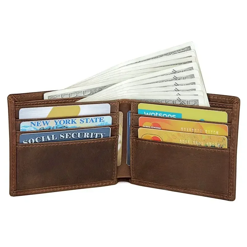 Brown Leather Men Wallet Crazy Horse Genuine Cowhide