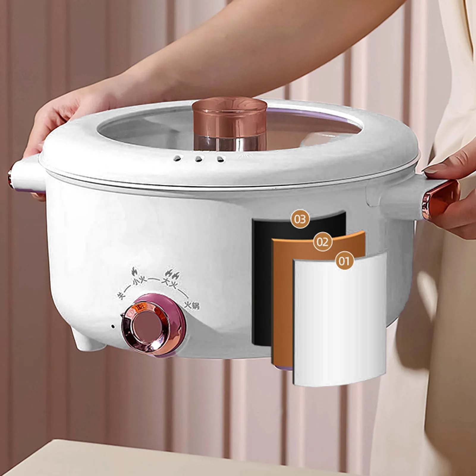 Electric Cooking Pot 3.5L 3 Temp Modes Antisticking Ceramic Glaze Multi Function Electric Cooker 220V for Home Cooking