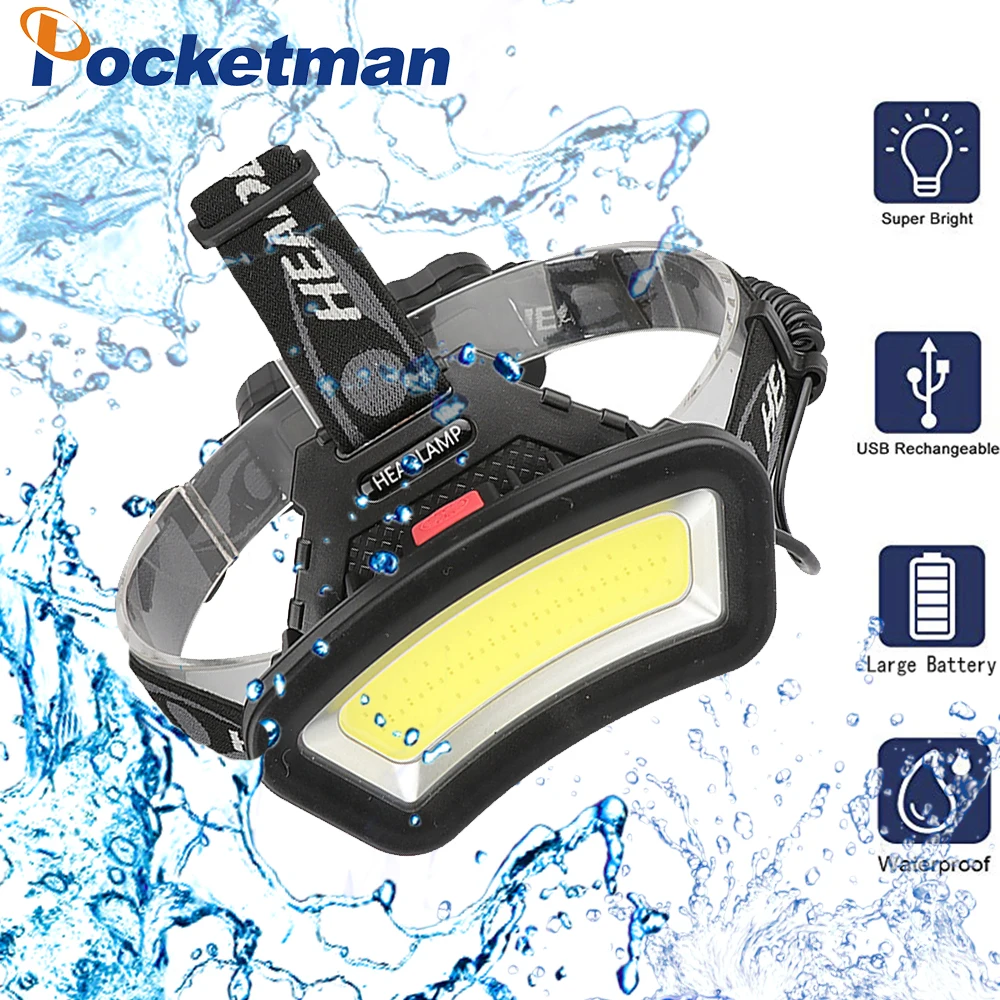 

Most Powerful COB LED Headlamp 18650 Rechargeable Headlight Outdoor Waterproof Head Lamp Super Bright Head Flashlight