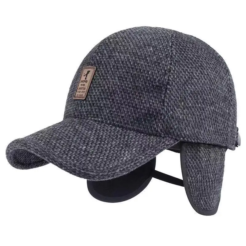 Winter for Men Outdoor Hat, Adjustable Warm Sport Golf Baseball Cap Hats Dad Caps Earflaps Thicken 55-60CM
