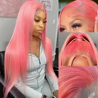 36 pouces os droit rose cheveux humains dentelle frontale perruque brésilienne 13x4 Transparent Hd dentelle avant perruque de cheveux humains 613 perruques colorées 4