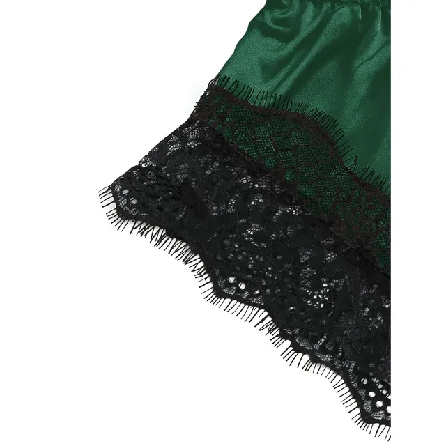 Ensemble pyjama en satin pour femmes, haut en dentelle et short, lingerie sexy, vêtements de nuit 2 pièces, vêtements de nuit respirants d'été, noir et rose
