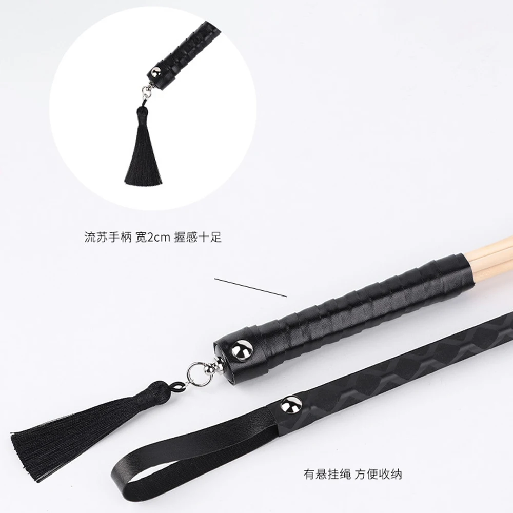 Handmade Rattan Horse Whip Bull Whip Round PU Leather Handle with Wrist Strap for Horse Training 6